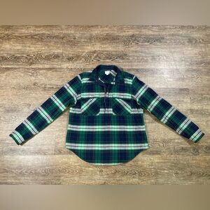 J. Crew Half Zip Oversized Boyfriend Plaid Flannel Pullover Size S